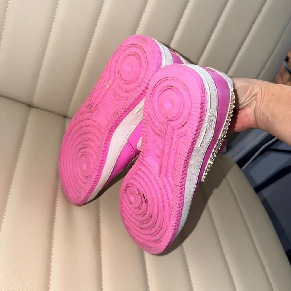 Pink Y2K Bedazzled Nike Sneakers with Rhinestone Swoosh on outside 4Y Barbiecore